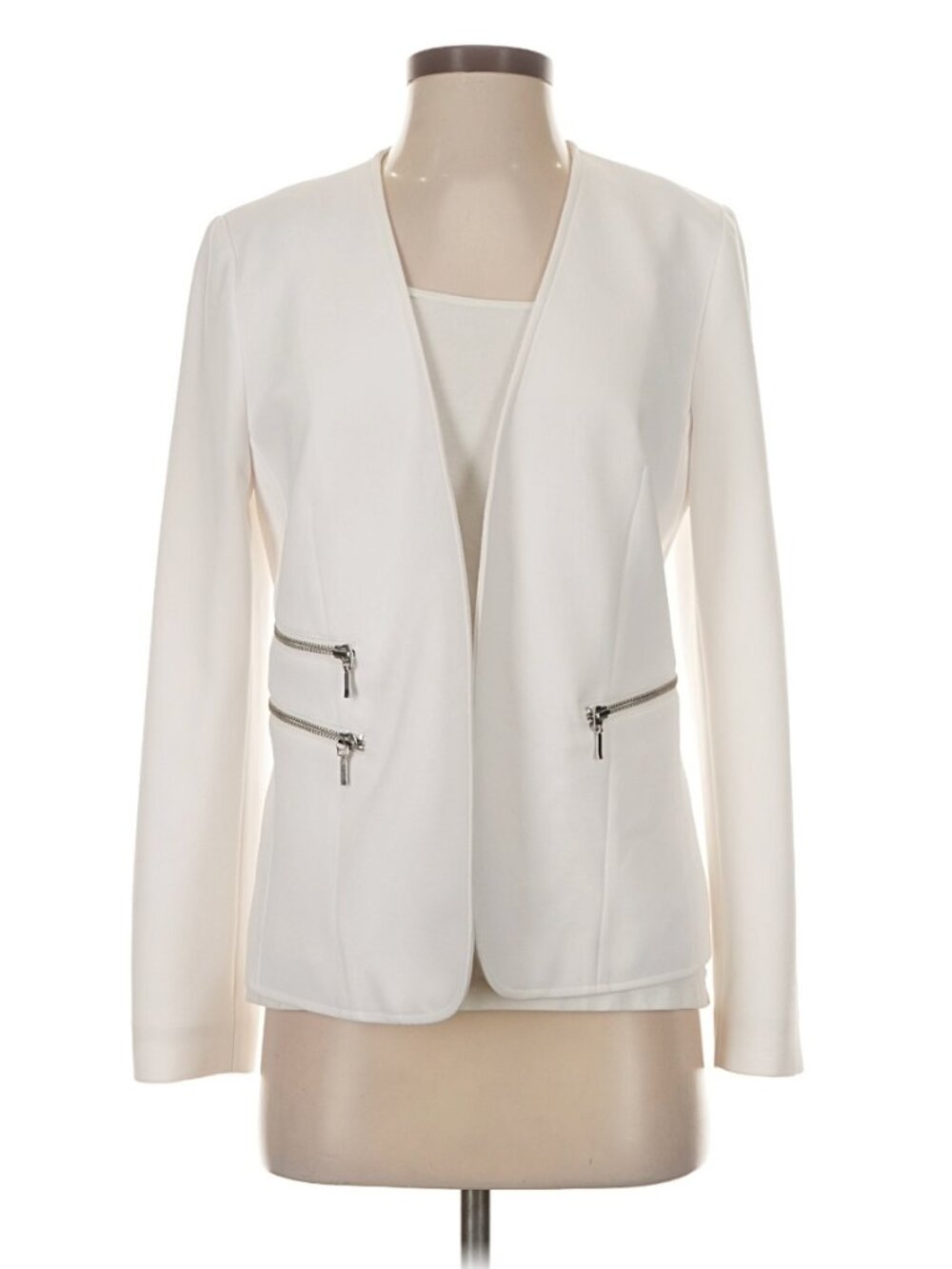 Chico's White Open-Front Blazer with Zipper Accents